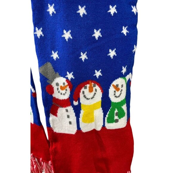 Matching Snowman Knit Scarf & Pom Ribbed Hem Beanie Set With Stars & Fringe OS - Picture 2 of 12